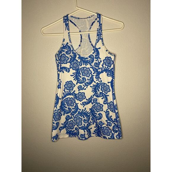 Lululemon Tank Top Cool Racerback Porcelain Blue Beachy Floral White Patterned - Picture 1 of 6
